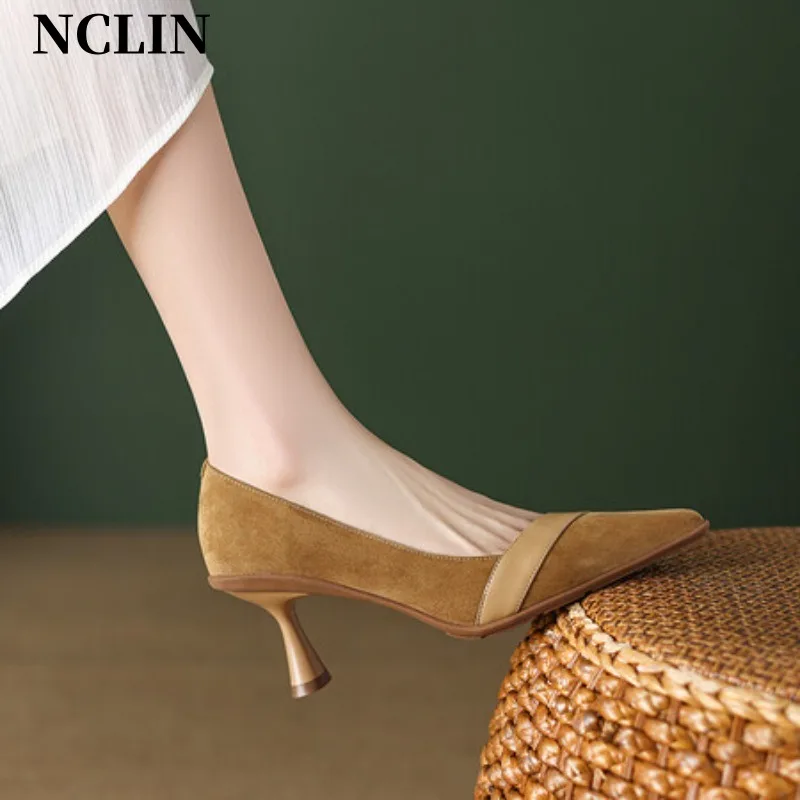 

2024 Spring/summer Single Shoes Kid Suede Women Shoes French Pointed Toe Thin Heel Shoes Women High Heels Women Pumps