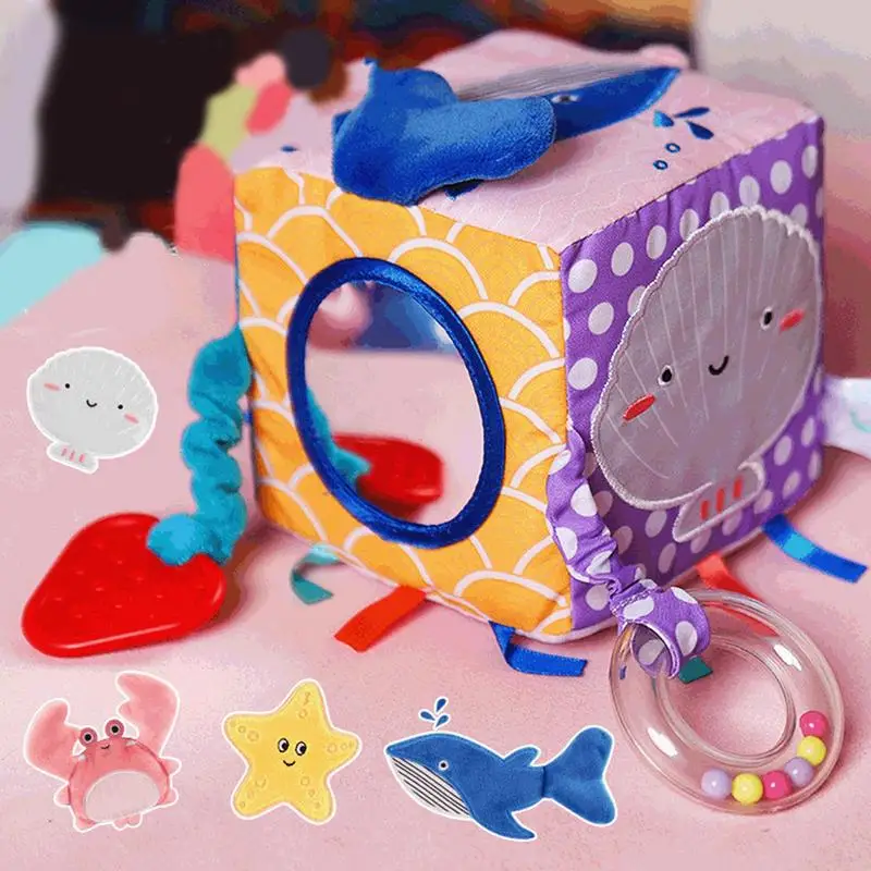 ใหม่ Early การศึกษาเด็กตุ๊กตาหนานุ่ม Rattle Ocean 6-Sided Ball ของเล่นแขวนบล็อกลูก Soft Plush กิจกรรม cube ของเล่น