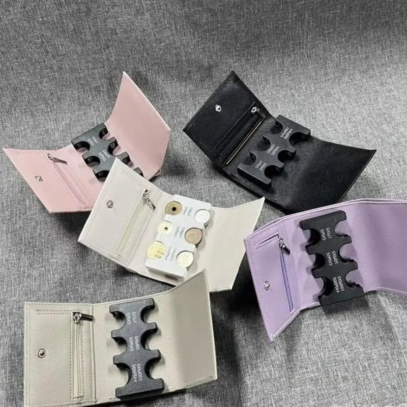 Einfache dreifach gefaltete Geldbörse aus PU-Leder, multifunktionale kurze Geldbörse, Münzfach, Mini-Tasche, Kartenhalter für den täglichen Gebrauch, Geschäftsreisen und Reisen. – Detail 1