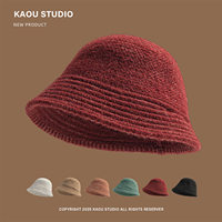 Vintage Texture Knitted Fisherman's Hat Women Winter Niche High-end Plain Basin Hat Northeast Travel Wool Bucket Hat Tide