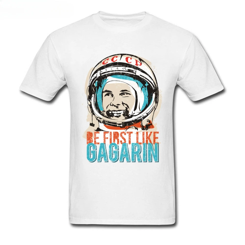 Cheavyweight  Brand New 2018 Be First Like Gagarin Men's Shirts Teen T  Black Short Sleeve Cartoon Character Printed Vintage