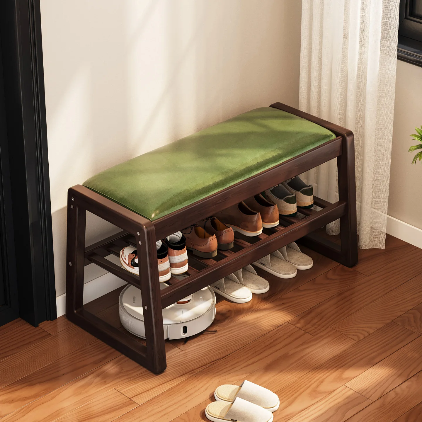 Bamboo Shoe Changing Stool Shoe Rack Integrated Household Entrance Long Stool Luxurious High-end Feel Suitable Sitting Storage