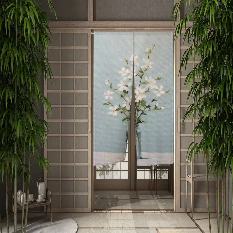 VIKAMA Japanese Noren Sakura Curtain Kitchen Door Half Curtains Room Divider Fabric Entrance Partition Decorative Tapestry