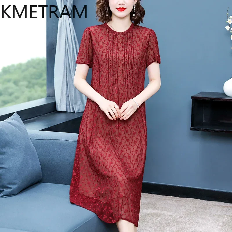 KMETRAM-Robes brodées Mulberry InjEmbroidery pour femmes, Robes longues de luxe, Vêtements éducatifs, Nouveau, Été, 100%, 2024