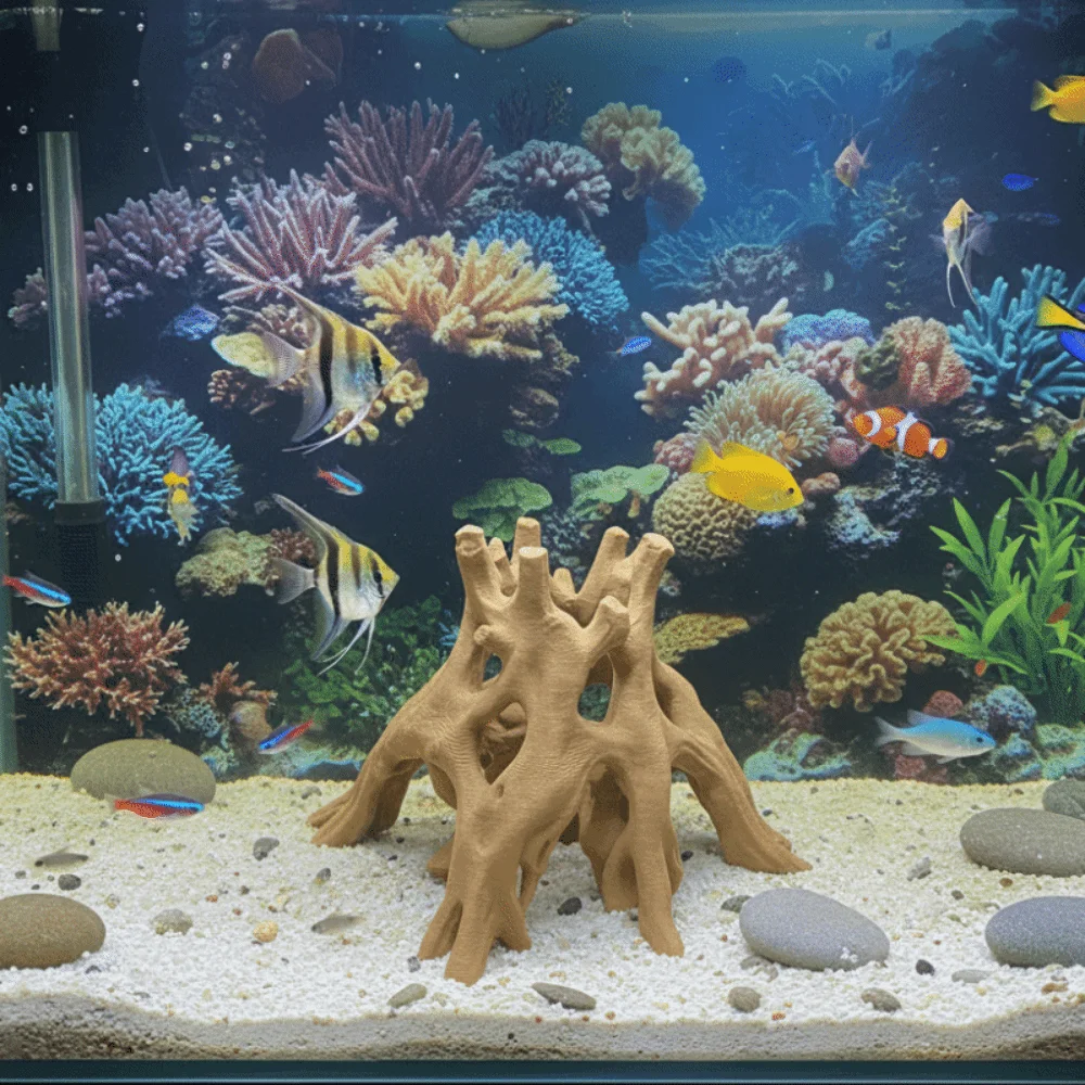 Tree Trunk Fish Shrimp Hiding Cave 3D Printed Plastic Driftwood Landscape Multi-Hole Unique Aquarium Fish Shelter