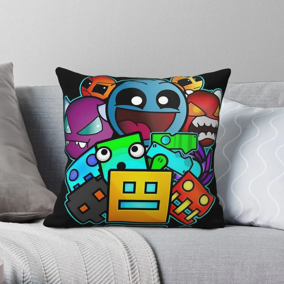 Geometry Dash Square Pillowcase Polyester Linen Velvet Printed Zip Decor Pillow Case Car Cushion Cover 45x45