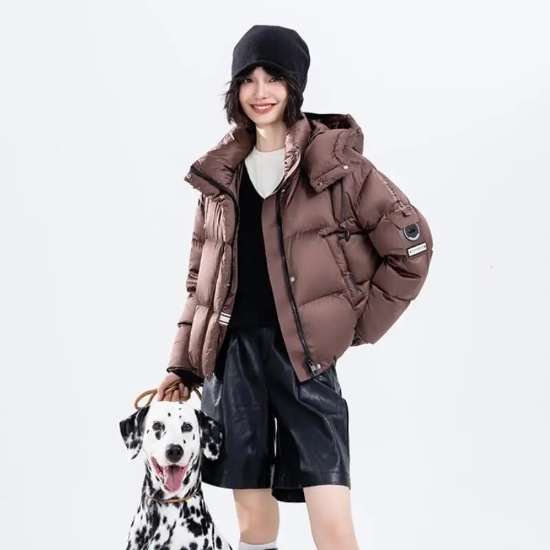 Nueva Chaqueta de algodón con capucha informal holgada a la moda corta de invierno para mujer Chaqueta de algodón de estilo universitario con diseño occidental cálido y grueso