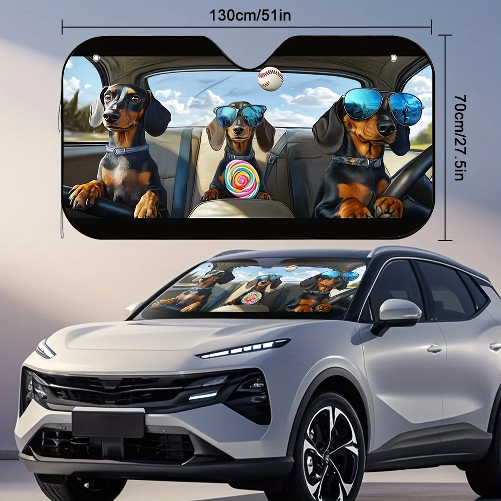 1pc Cool Dachshunds Drive Car Sun Visor, Reduces Direct Sunlight, Suitable For Daily Trips And City Short-distance Travel.