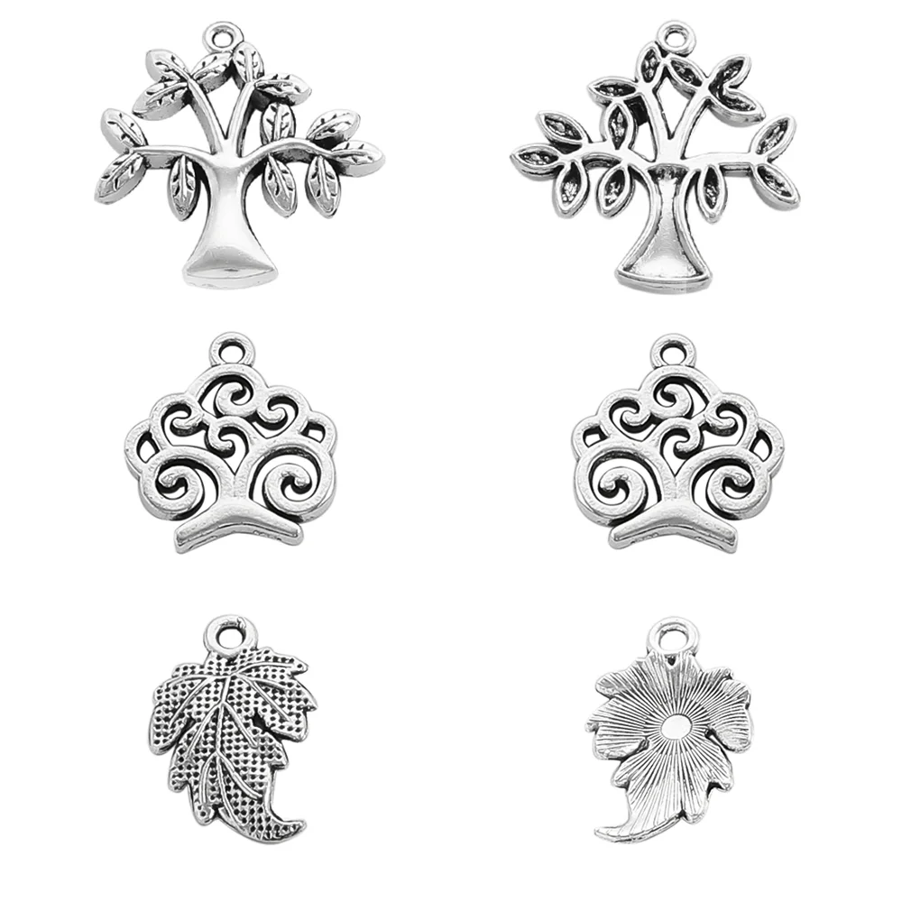 

Vintage Zinc Alloy Tree of Life Charms Antique Silver Leaves Pendants for DIY Bracelet Necklace Earrings Jewelry Making Supplies