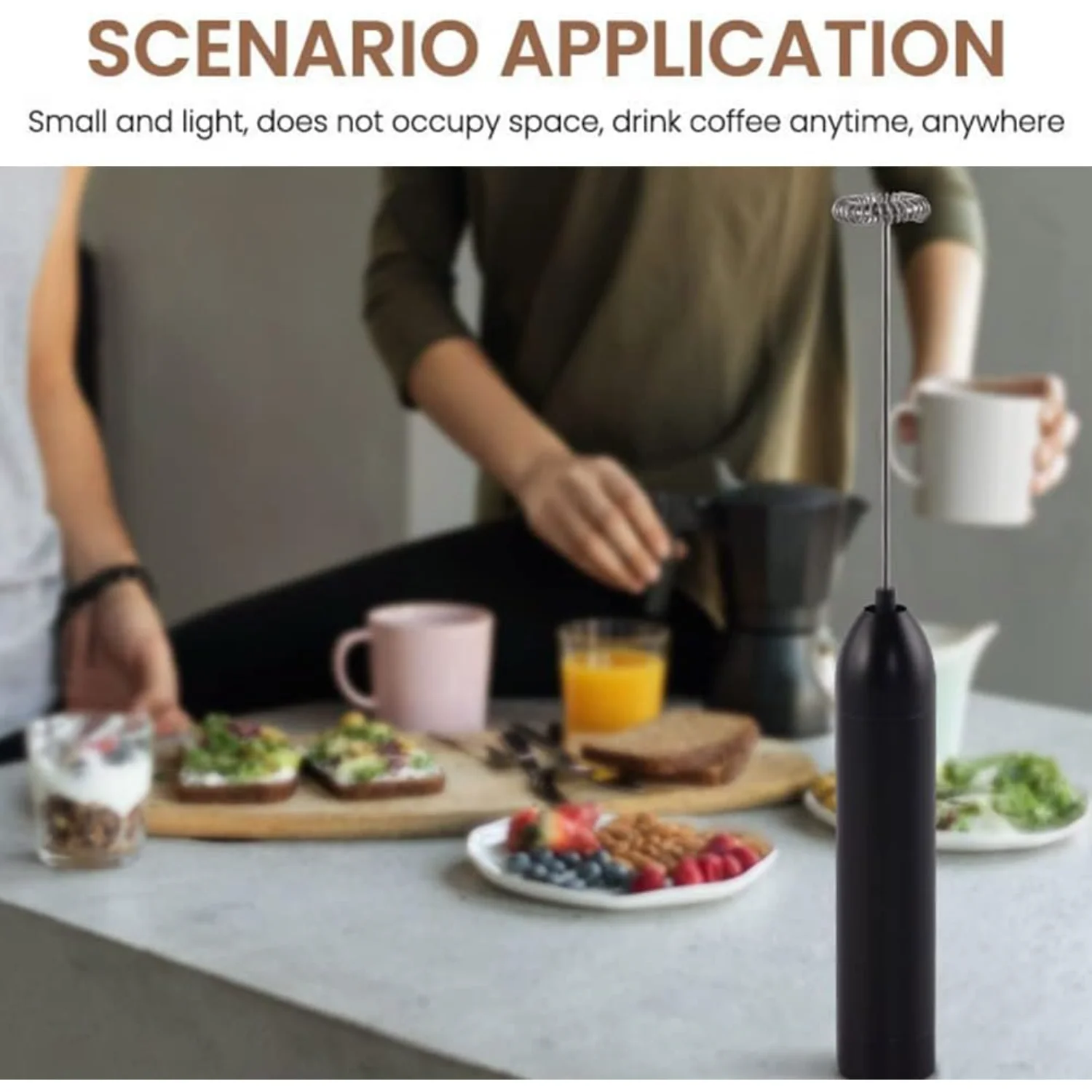 عصا رغوة الحليب اليدوية الصغيرة 19000 دورة في الدقيقة، رغوة الحليب التي تعمل بالبطارية لكريمة القهوة واللاتيه والكابتشينو (أسود)