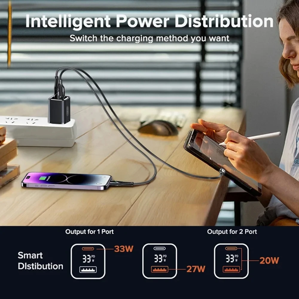 NNBILI 33W GaN Charger LED Display QC3.0 30W 25W PD PPS Quick Charge USB Type C Charger For iPhone 15 Pro Samsung S24 Xiaomi 14