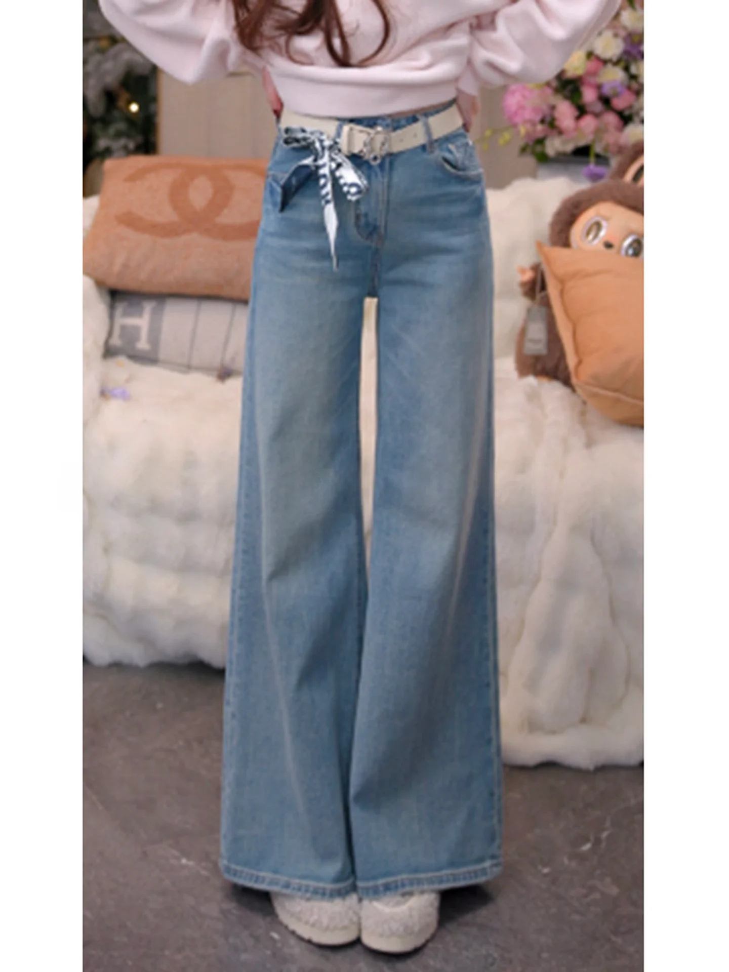 

High Waist Straight Leg Jeans Women's Wide Leg Pants Retro Versatile High Elastic Cotton Denim Skinnifng Effect No Scarf In...