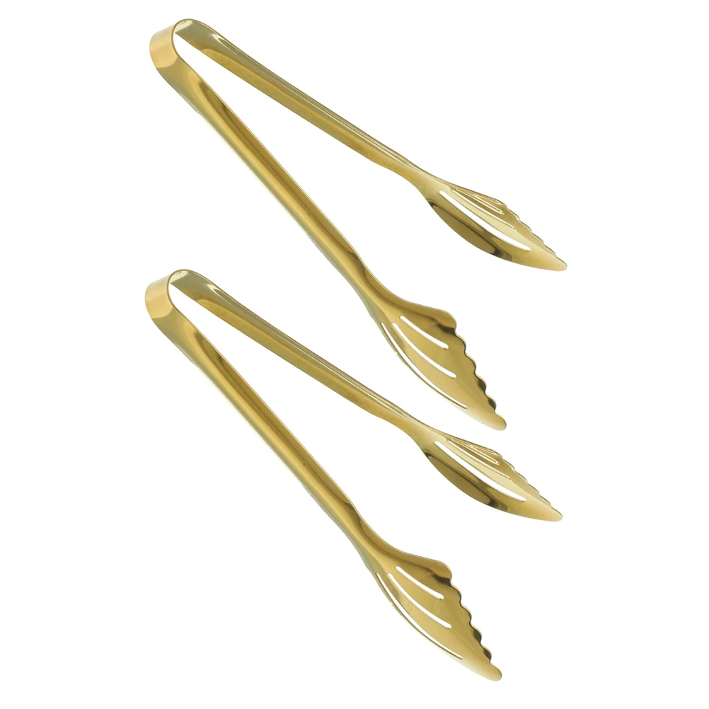 

2Pcs Heat Resistant Stainless Steel Tongs Heavy Duty Kitchen Cooking Serving Bbq Food Salad Clip Clamp Mini Tongs for Serving