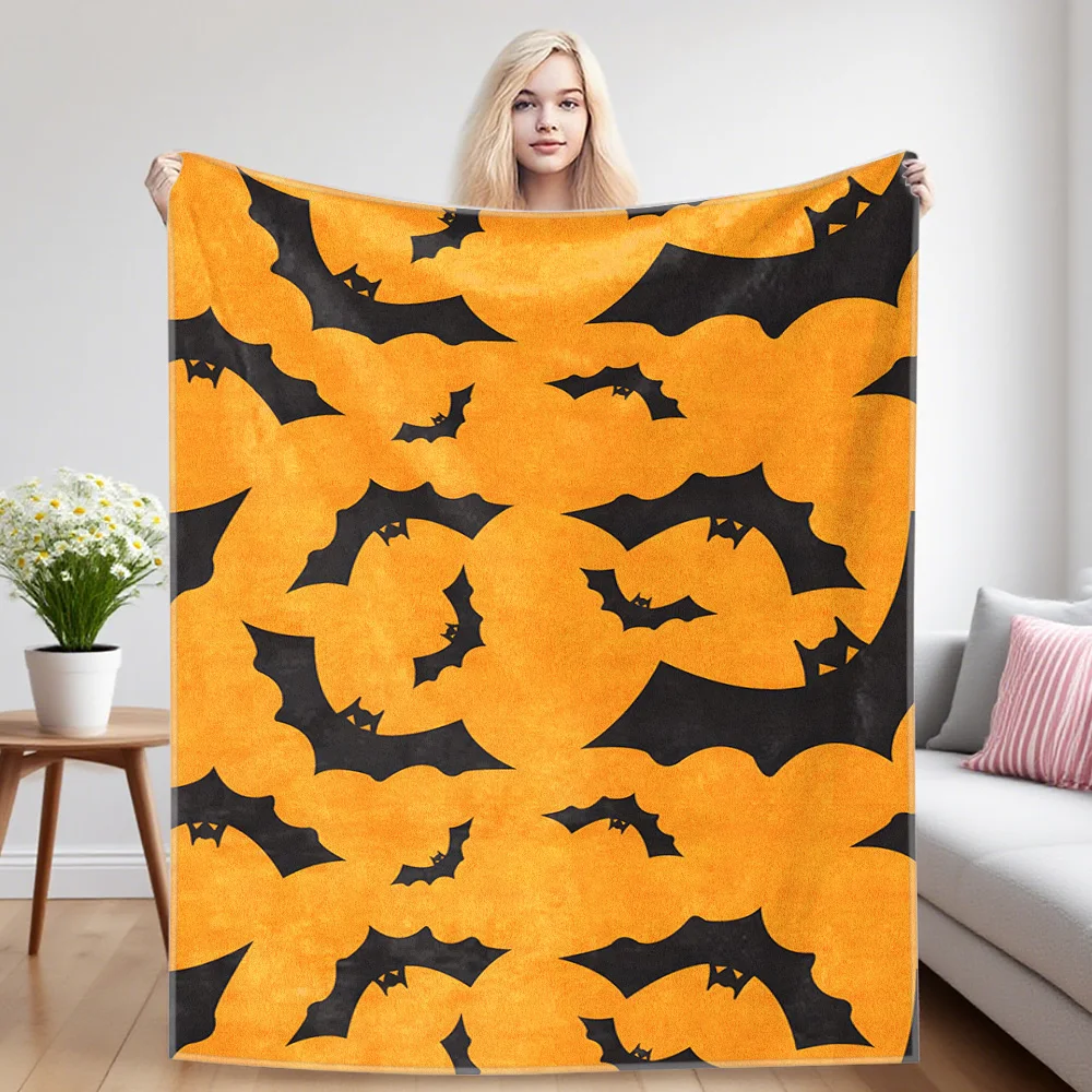 Orange Bats Flannel Blankets Are Suitable For Sofas, Men's Room Decorations, Thick And Warm Gifts For Teenagers