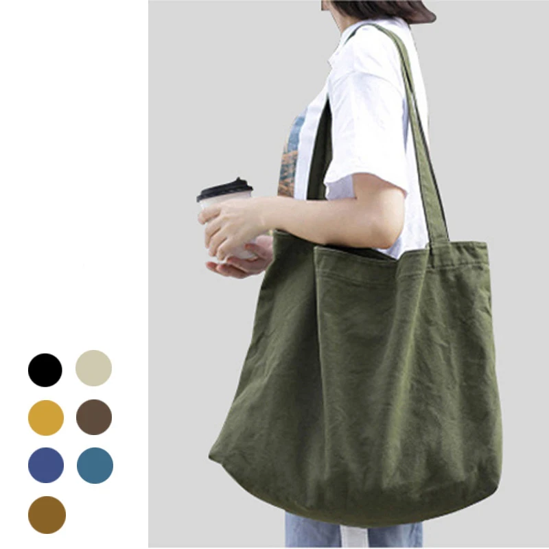 Shopping Bag Eco-Friendly Storage Bags Simple Style Canvas Bag Solid Color Shoulder Handbag Large Capacity Bento Bag All-match