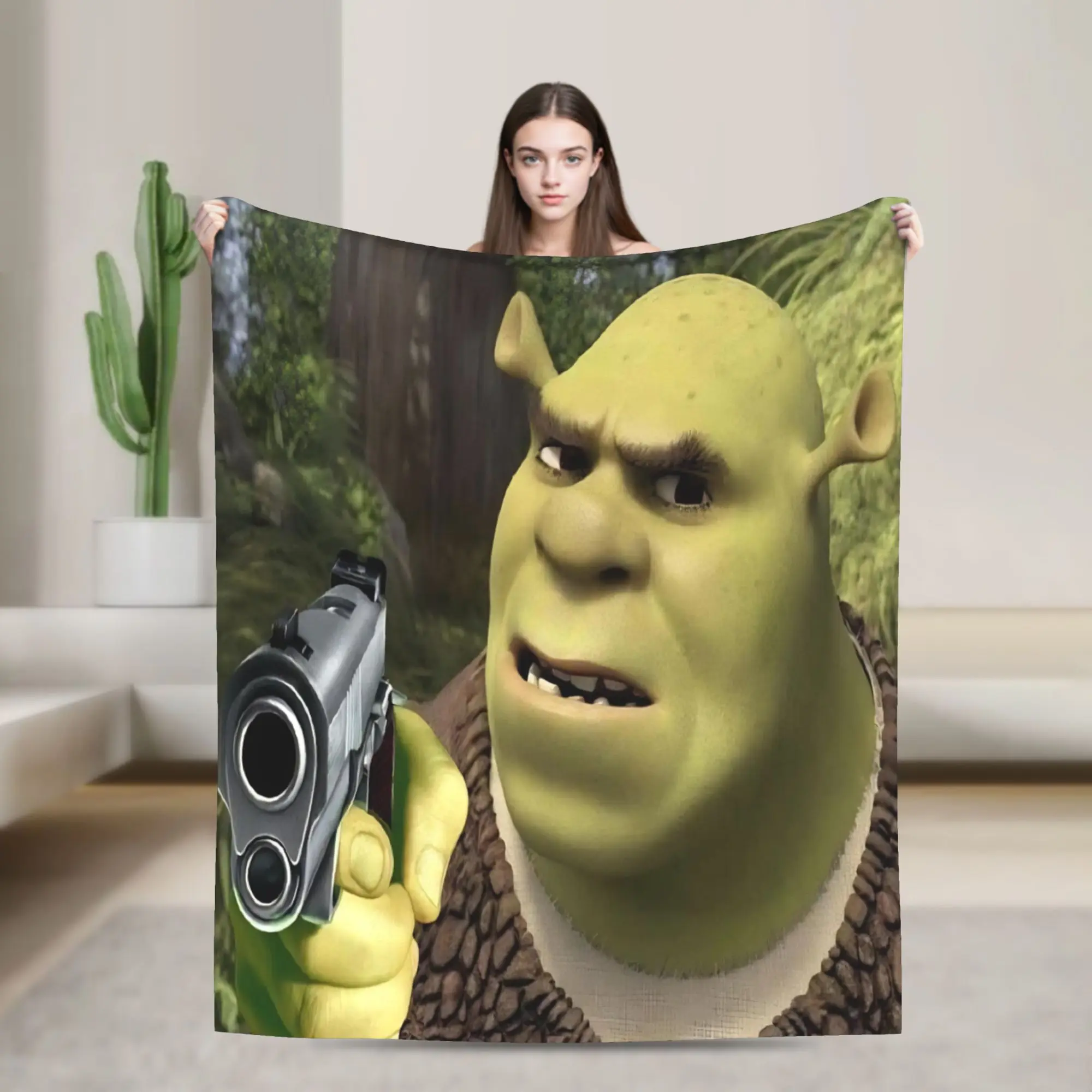 Holding a Gun Shreks Funny Blanket Cover Flannel  Ultra-Soft Throw Blankets for Outdoor Travel Bed Rug