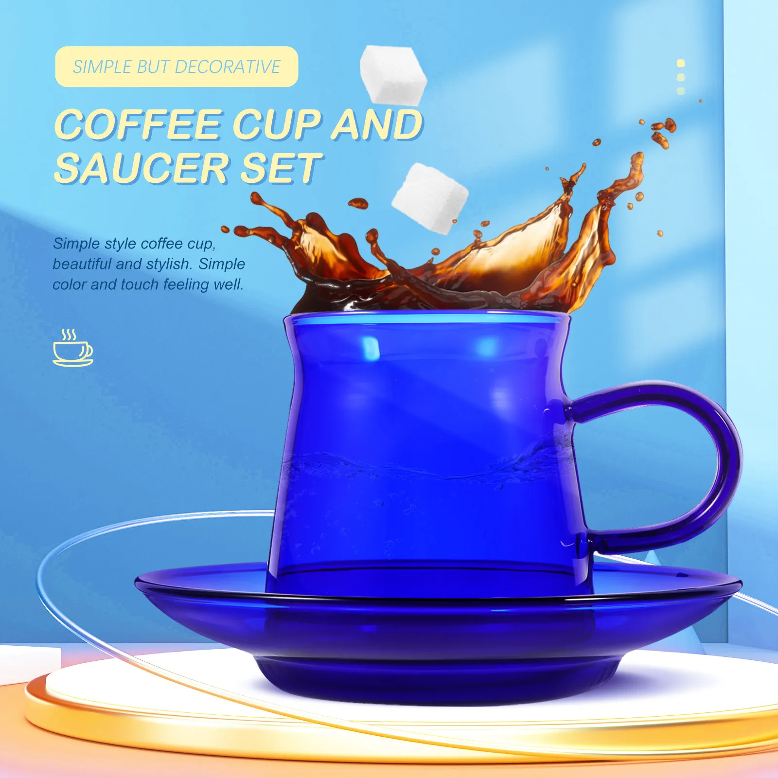 

Набор из 1 предмета: Ретро-стеклянная кофейная чашка с блюдцем, простая и стильная чашка для горячих и холодных напитков, для дома, кухни, отеля, ресторана, чая