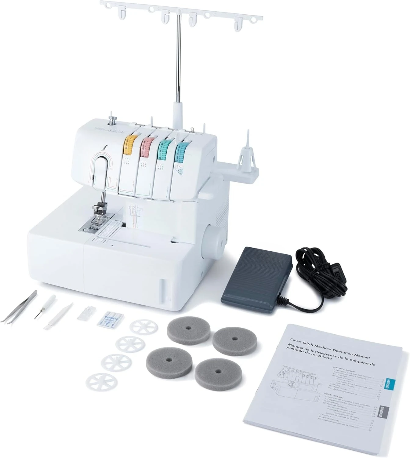 Coverstitch Serger، 2340CV، إطار معدني قوي، 1,100 غرزة في الدقيقة، مصيدة تقليم، أقدام ضغط متضمنة