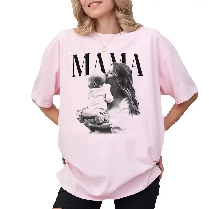 

Custom Photo Mama Shirt Mom Kids Photo Design Shirt Personalized Mother Day Birthday Gifts Women Comfortable Loose Cotton Tees
