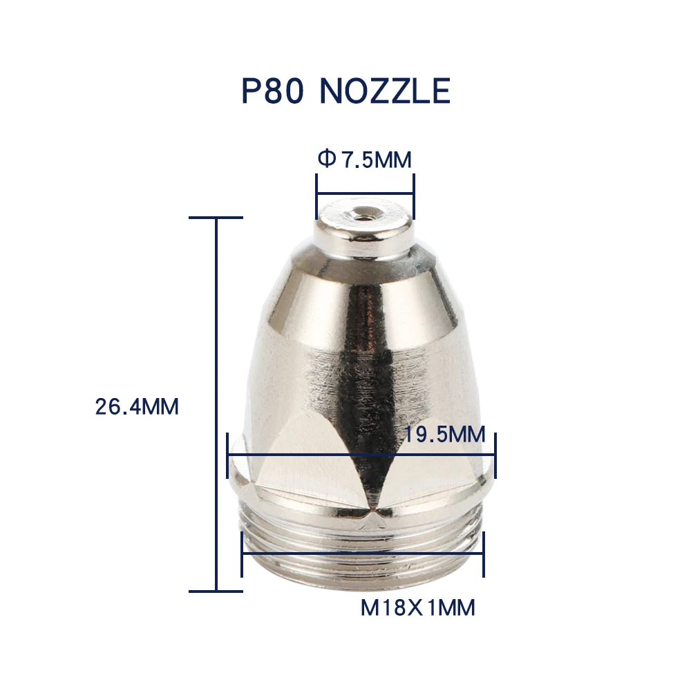 20Pcs 1.1/1.3/1.5/1.7mm P80 Plasma Electrode Nozzle Cutting Torch 60A 80A 100A P80 CNC Plasma Torch welding Tip