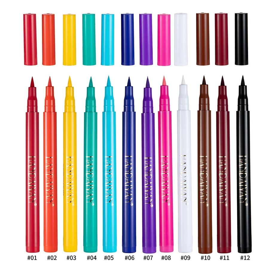 12 sztuk/zestaw wielokolorowych eyelinerów w pisaku, łatwe w użyciu, szybkoschnące, nie rozmazujące się, wodoodporne eyeliner w płynie, narzędzia do makijażu.