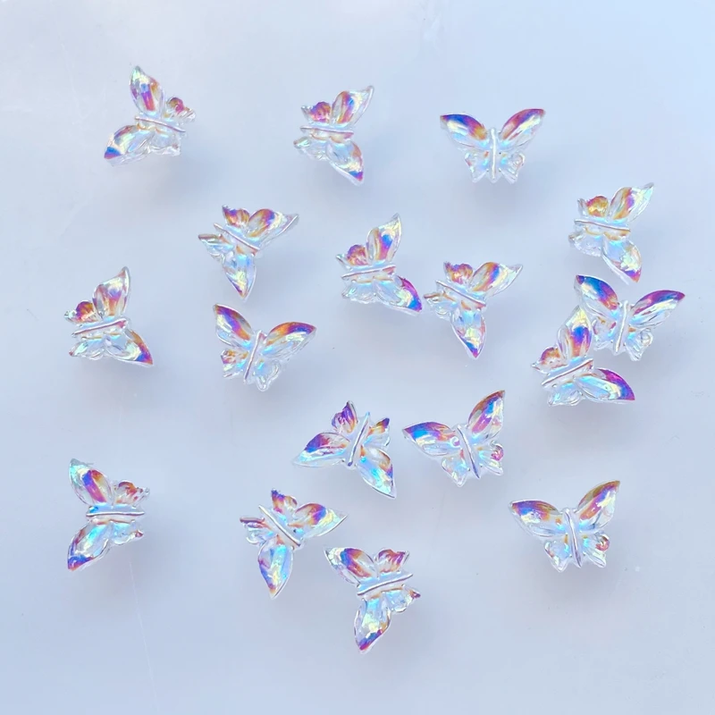 100Pcs Nail Art Accessories Resin 7*9mm Cute Mini Shiny Butterfly Figurine Crafts Flatback Cabochon Ornament Jewelry Making