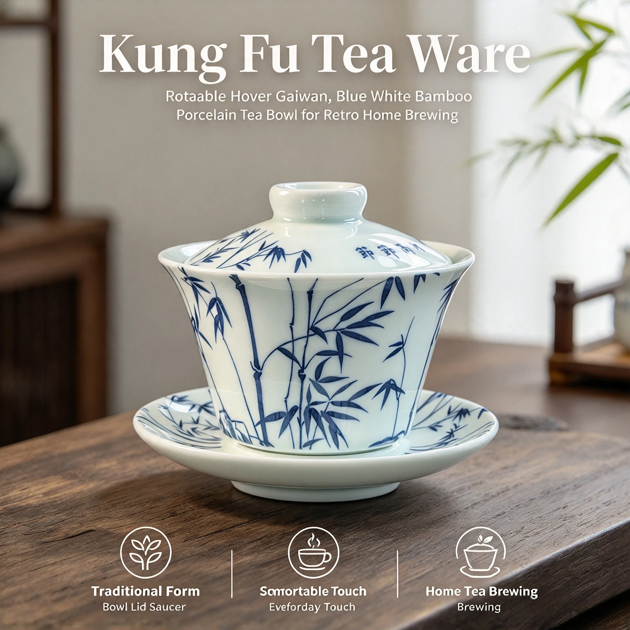 Rotatable Hover Gaiwan Enamel Color Porcelain Tea Bowl Retro Palace Style Kung Fu Tea Ware for Home Tea Brewing Use