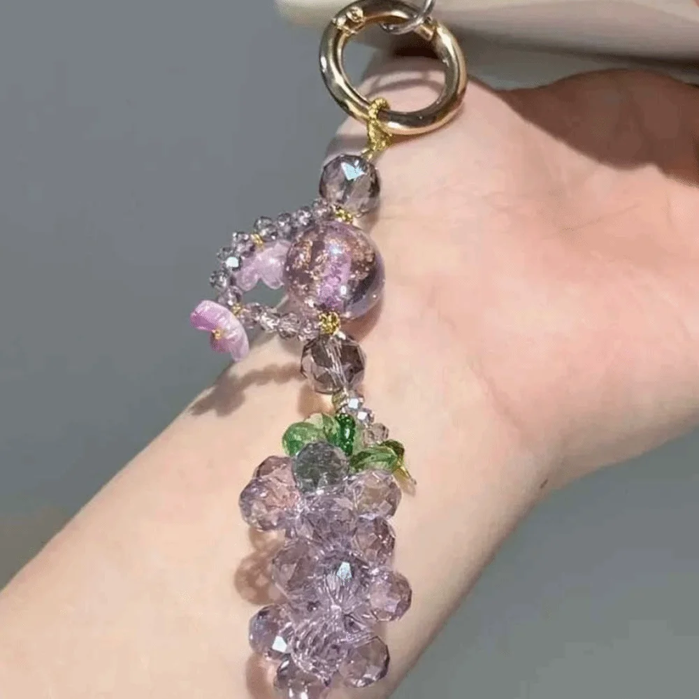 Elegant Grape Cluster Pendant Green Alloy Crystal Grape Phone Chain Key Ring Polyester Gradient Beads Woven Pendant Gifts