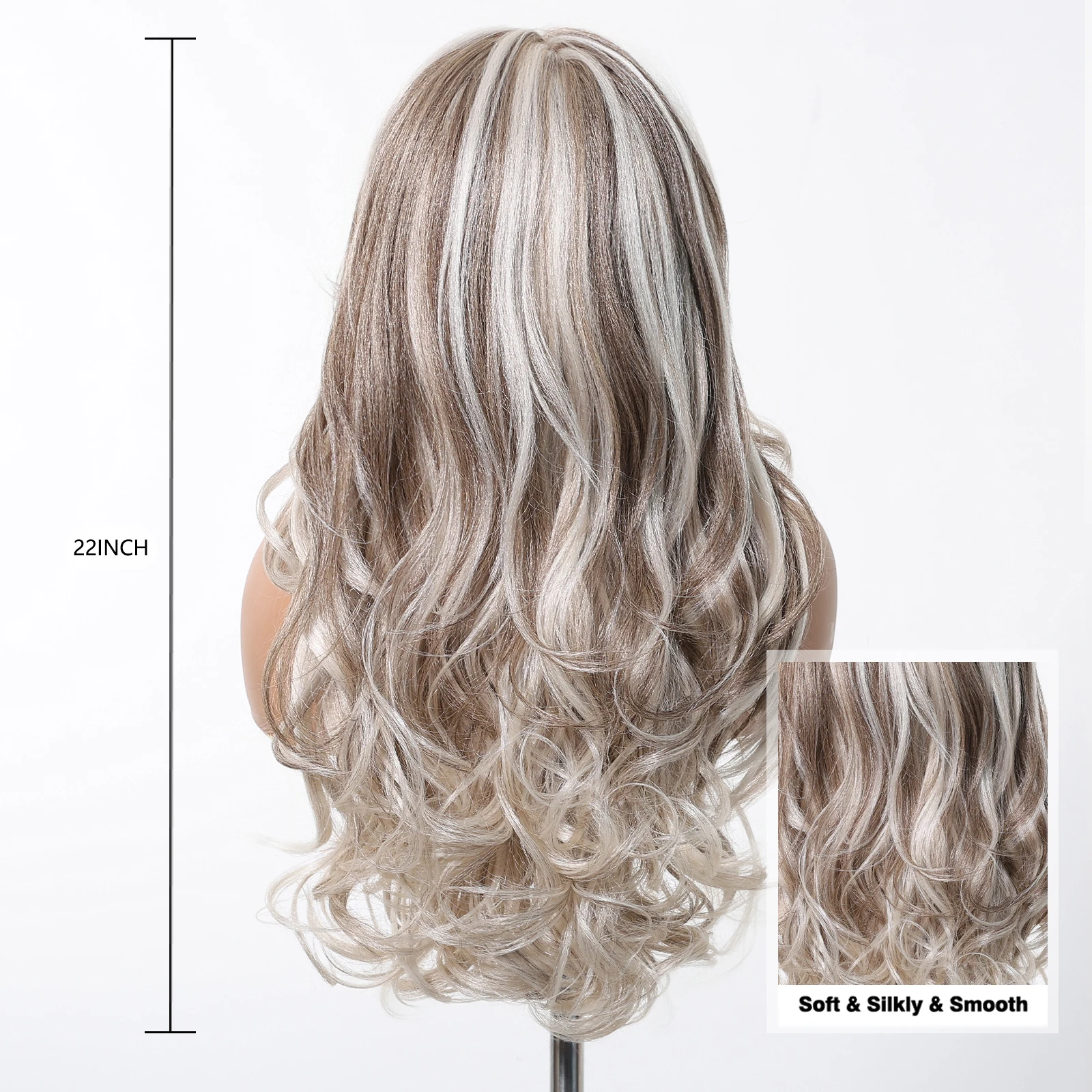 GEMMA Mixed Ash Blonde Brown Lace Synthetic Wigs Long Wavy Lace Front Wigs for Women Daily Use Heat Resistant Fibre Fake Hair