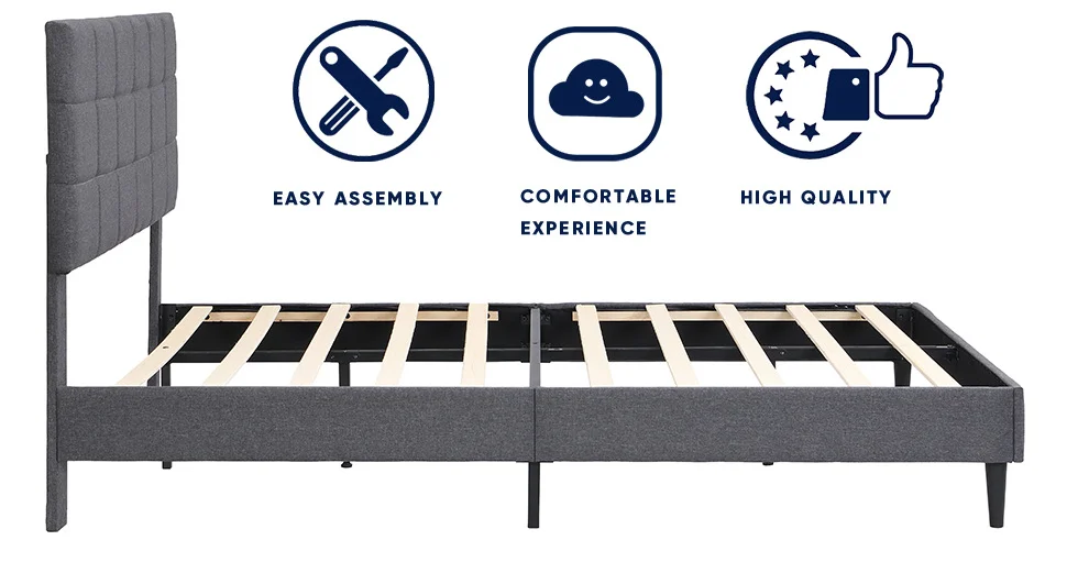 Modern Adjustable Metal Bed Frame Upholstered in Fabric Bedroom Hotel Living Room Apartment Upholstered Double Bedpromote sales