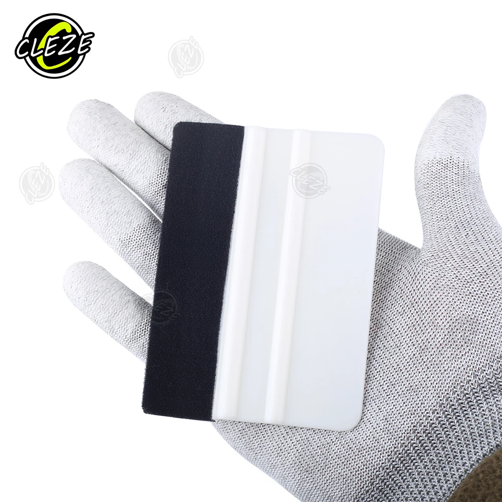 CLEZE White Plastic Squeegee with Felt Edge for Car Vinyl Wrap PPF Window Tint Film Installation Tool