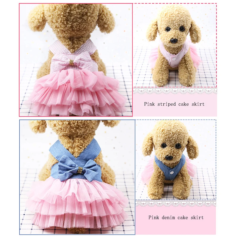 Dog Dress Cat Lace Skirt Pet Summer Clothing Puppy Cat Princess Apparel Cute Puppy Clothe Chihuahua Stripe Skirt Dog Accessories