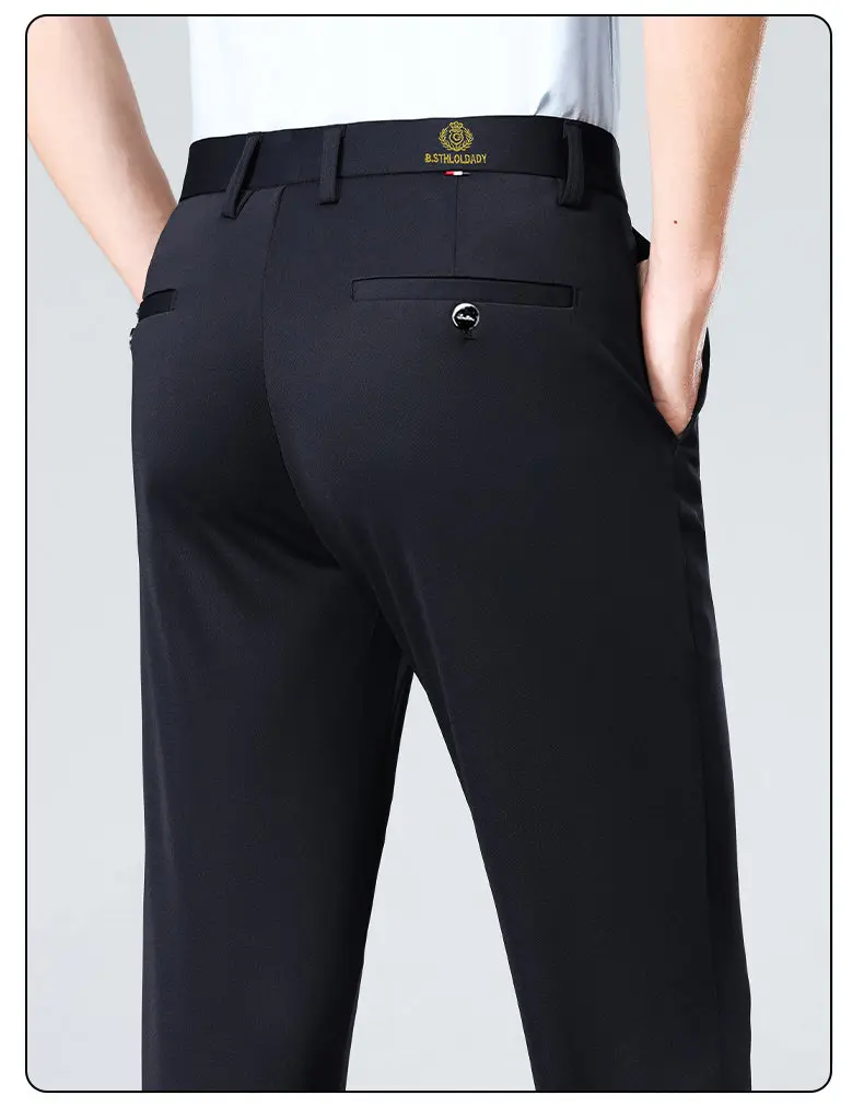 Herren Regular Fit Anzughosen Business Casual Hosen mit Stickerei Stretch Golfhosen Party Leichtgewicht Hosen – Detail 4