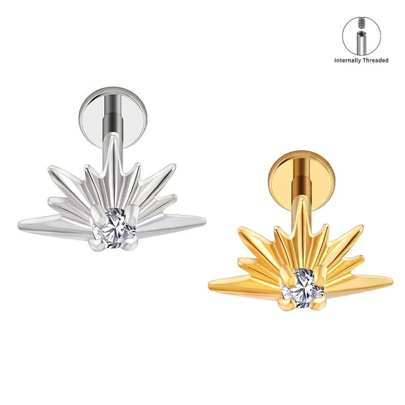 ASTM F136 Titanium CZ Starburst Stud Earring 16G Sunrise Helix Stud Tragus Cartilage Labret Monroe Piercing Jewelry