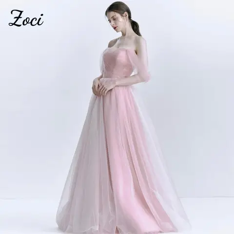 Zoci 오프 숄더 아가 긴 댄스 파티 드레스 맞춤형 소프트 Tulle 한국 웨딩 드레스 사진 촬영 복장 파티 드레스 2025