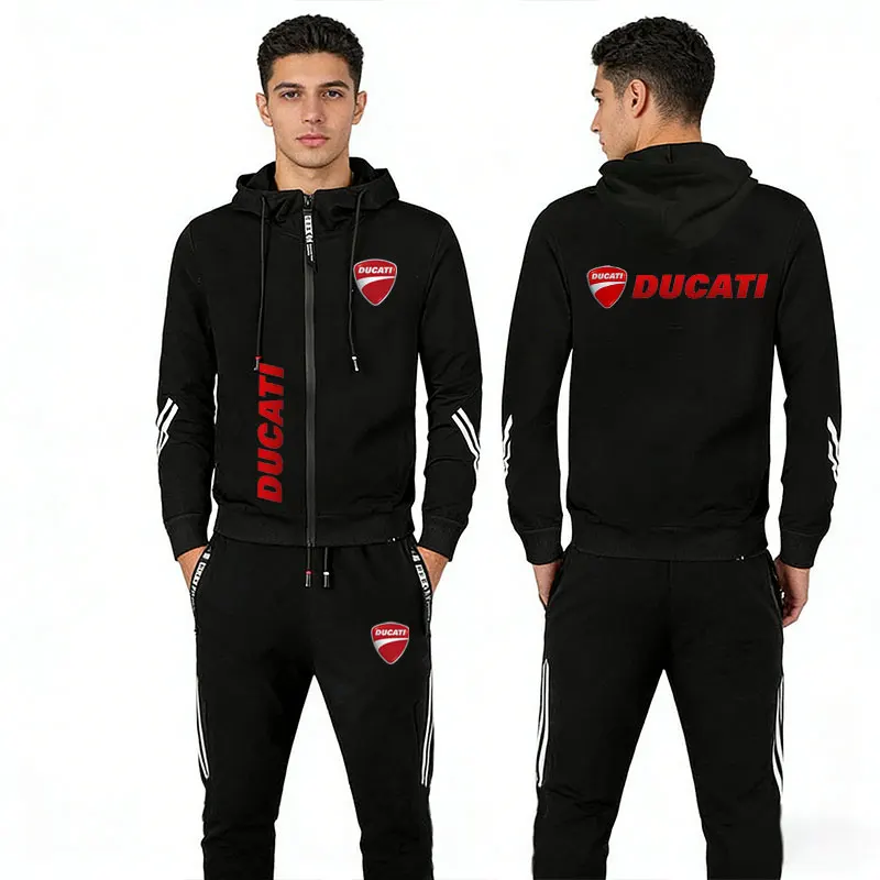 

Весенние мужские комплекты с принтом логотипа Ducati, модная повседневная толстовка на молнии с капюшоном, спортивные брюки для любителей мотоциклов