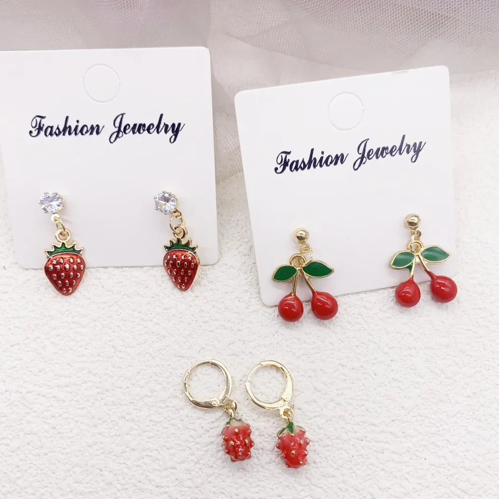 Pendientes creativos de cereza de fresa roja, joyería de moda, venta al por mayor