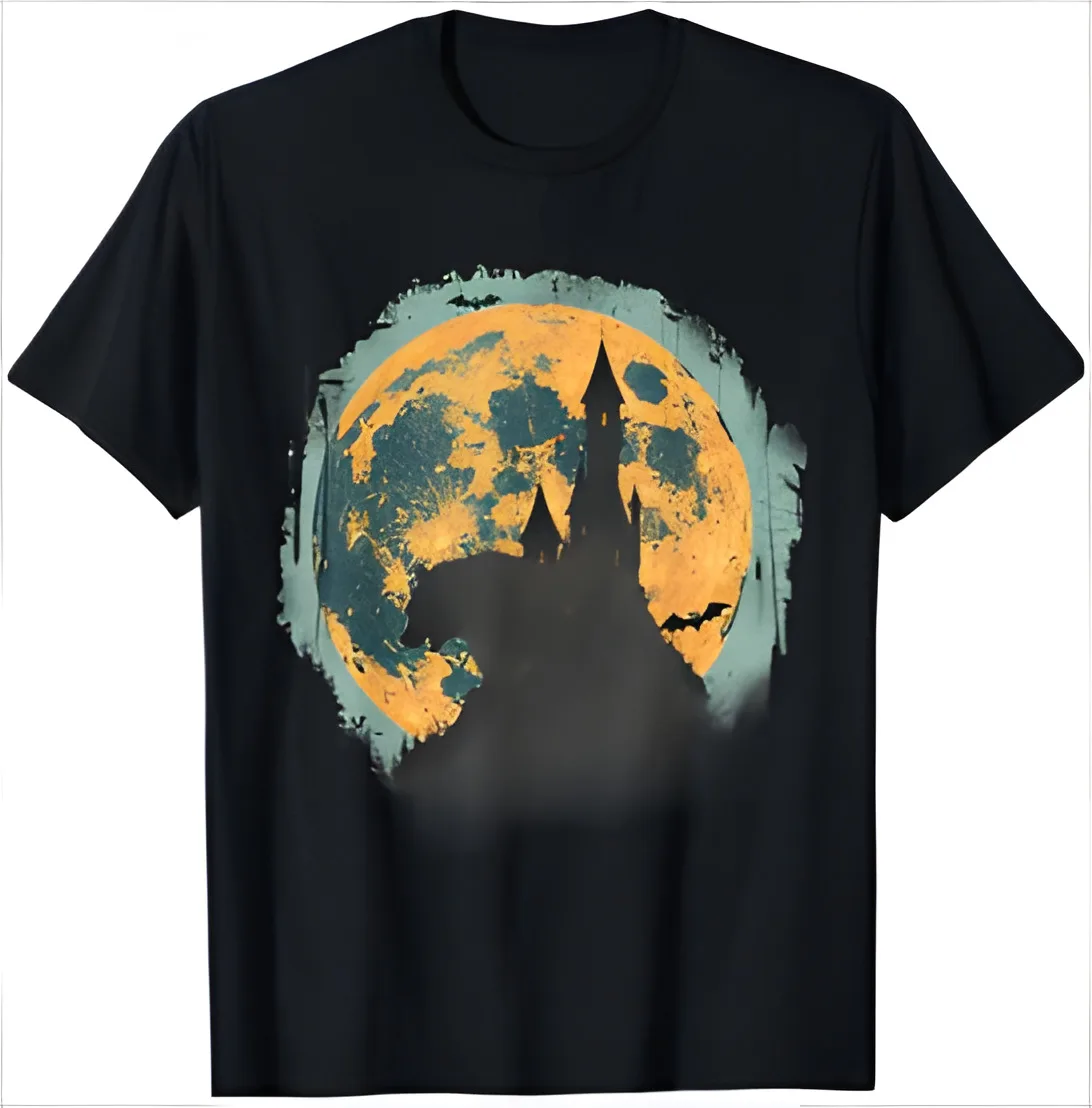 Halloween Trick Or Treat Bats Wolf Haunted Castle Moon T-Shirt