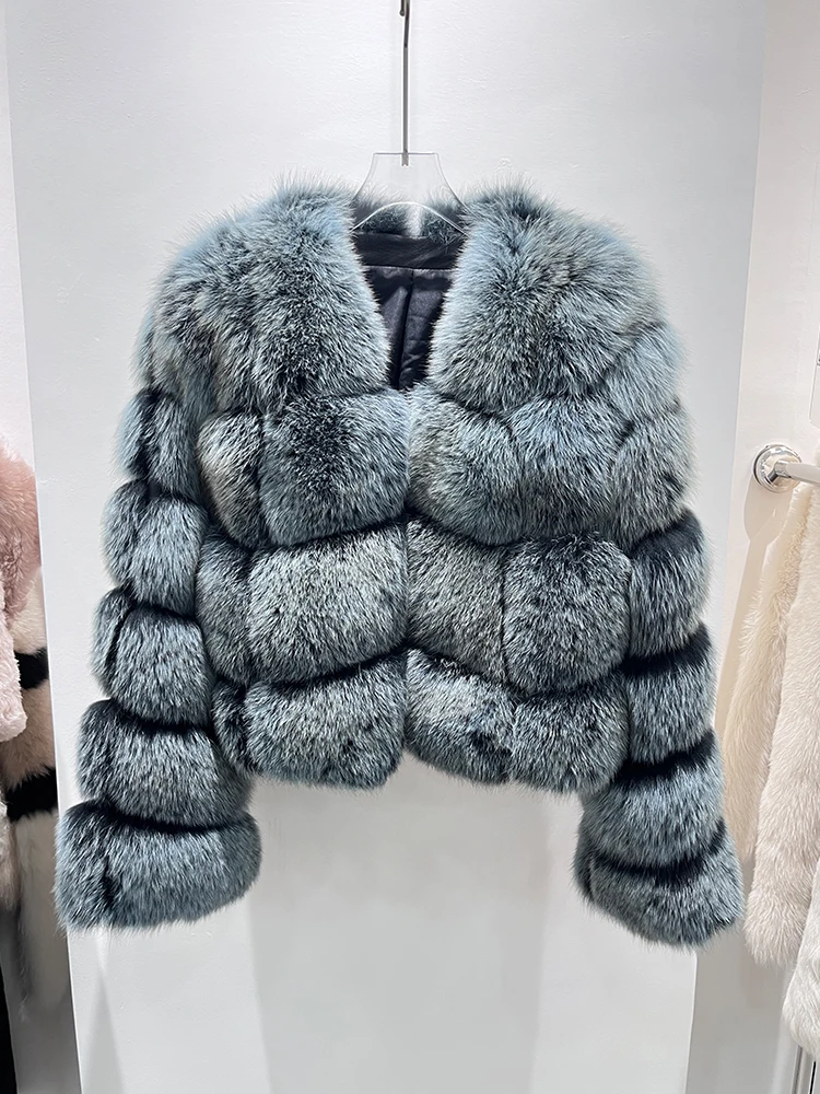 New Women Winter Real Natural Fox Fur Coat High Quality Genuine Luxury Female Jacket Long Sleeves Outerwear