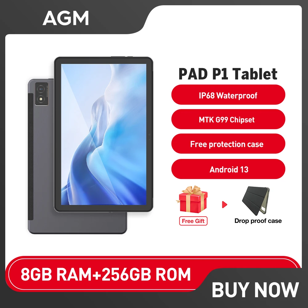 

AGM PAD P1,Waterproof Android 13 Tablet with Protective Case, FHD + Display, 7000 mAh Battery, MTK G99, 8GB + 256GB