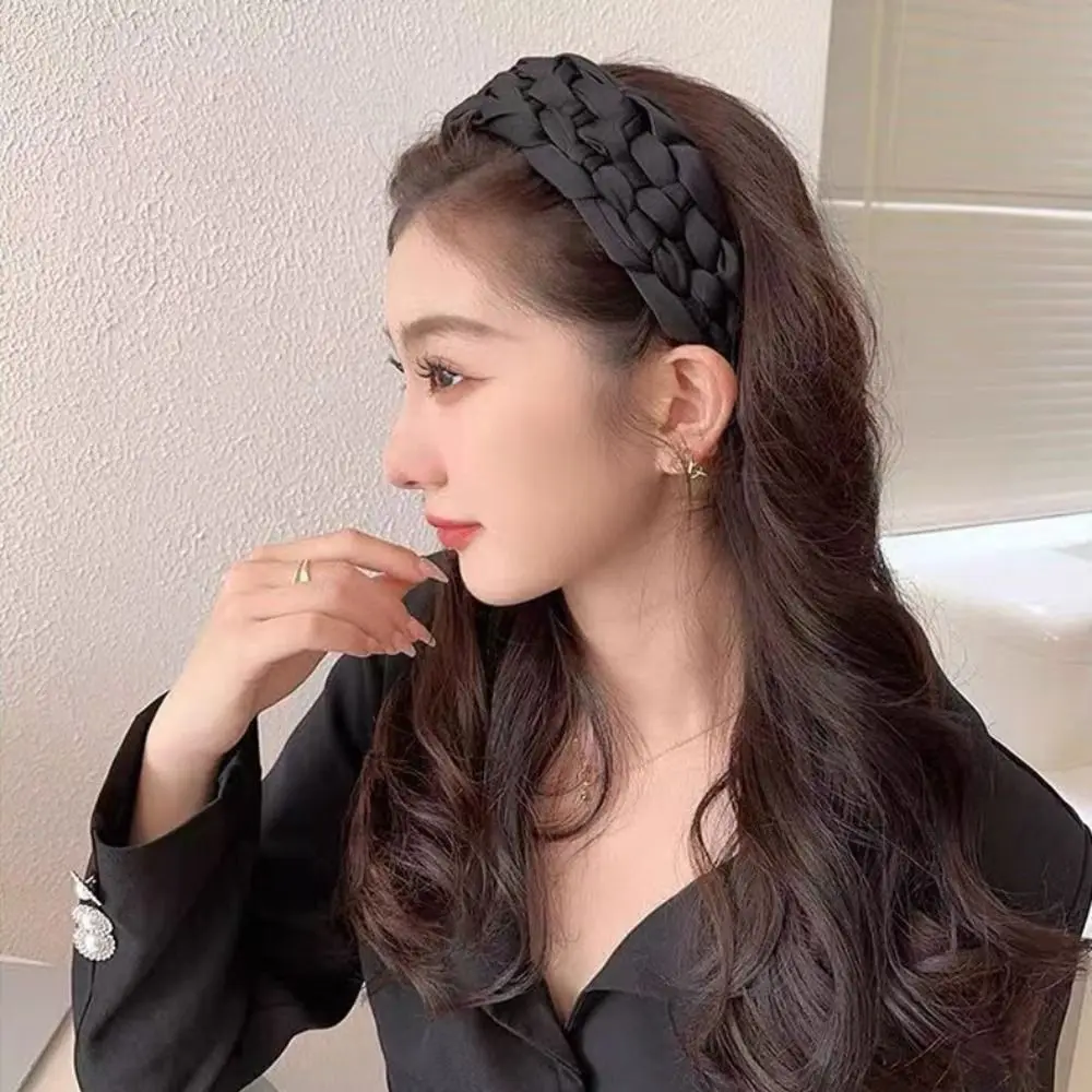 Mode Satin Geflochtenes Haarband Gepolstertes Design Breites Schwarzes Stirnband Verdickt Koreanischen Stil Frauen Kopf Hoop Leistung