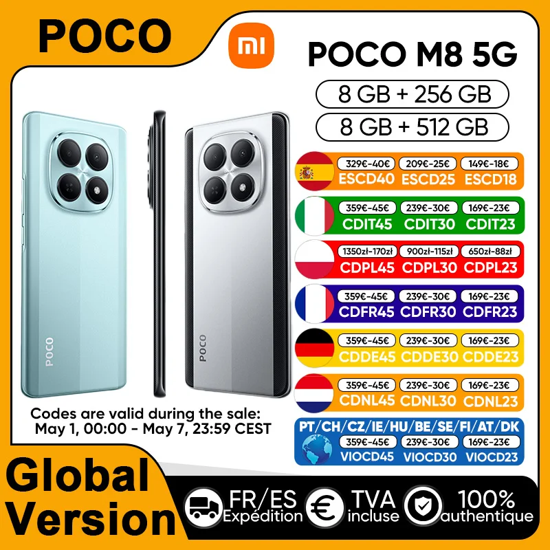 POCO M8 5G Versione Globale Smartphone Snapdragon ®   Piattaforma 6 Gen 3, Display AMOLED Flow da 6,77'', Batteria da 5520mAh, Fotocamera Principale da 50MP, NFC