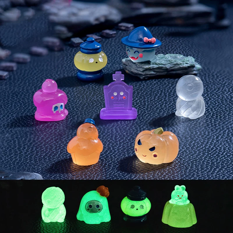 Halloween Luminous Miniatures Micro Landscape Figurines Cartoon Pumpkin Skeleton Ghost Ornaments Home Decoration Gifts