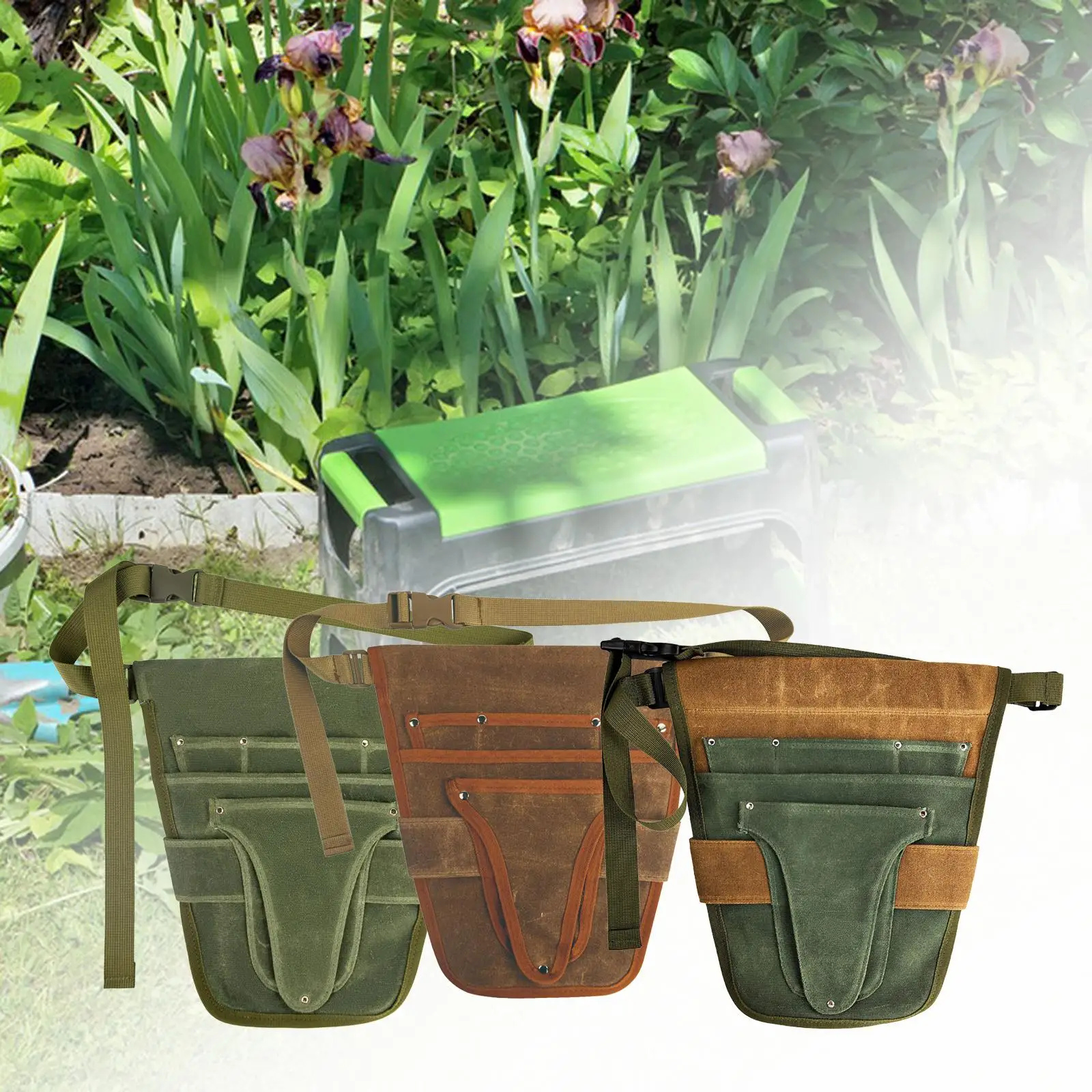 Gardening Waist Pouch Canvas Tool Belt Small Organizer Utility Bag with Multiple Pockets for Outdoor Work