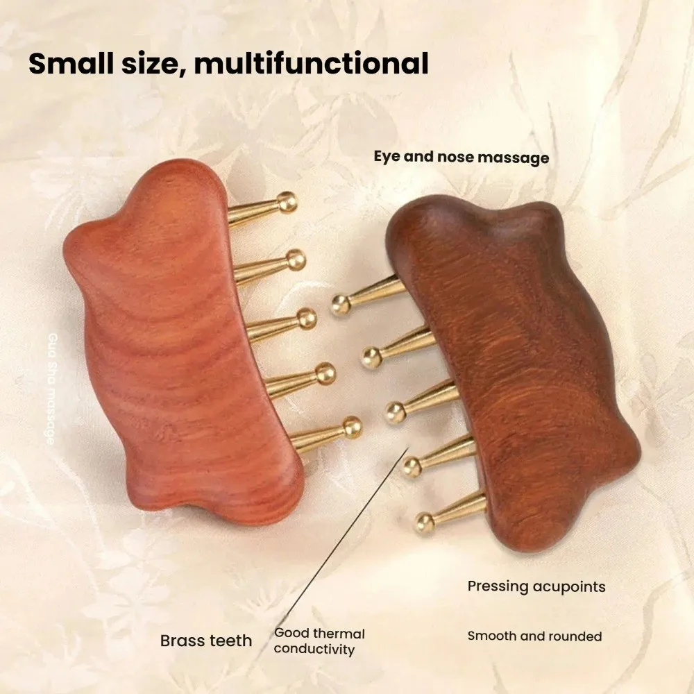 

Handcrafted Golden Sandalwood Meridian Comb Wooden Acupressure Scalp Massage Comb Copper-Alloy Teeth Meridian Comb