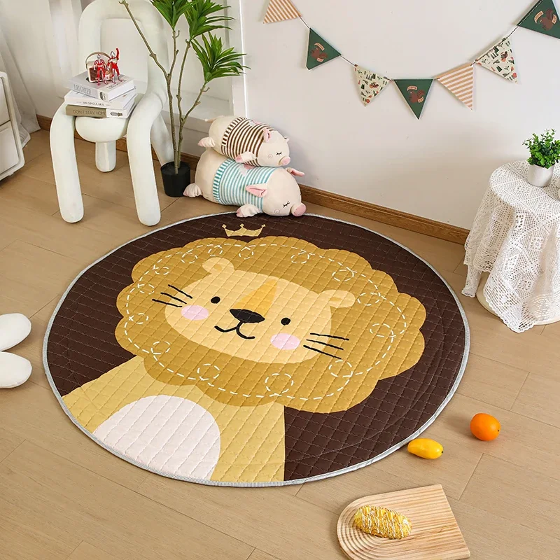 Lion Nursery Safety Play Mat For Children Soft Cotton Carpet For Kids Bedroom Round Baby Crawling Pad Storage Beach Picnic Rugs