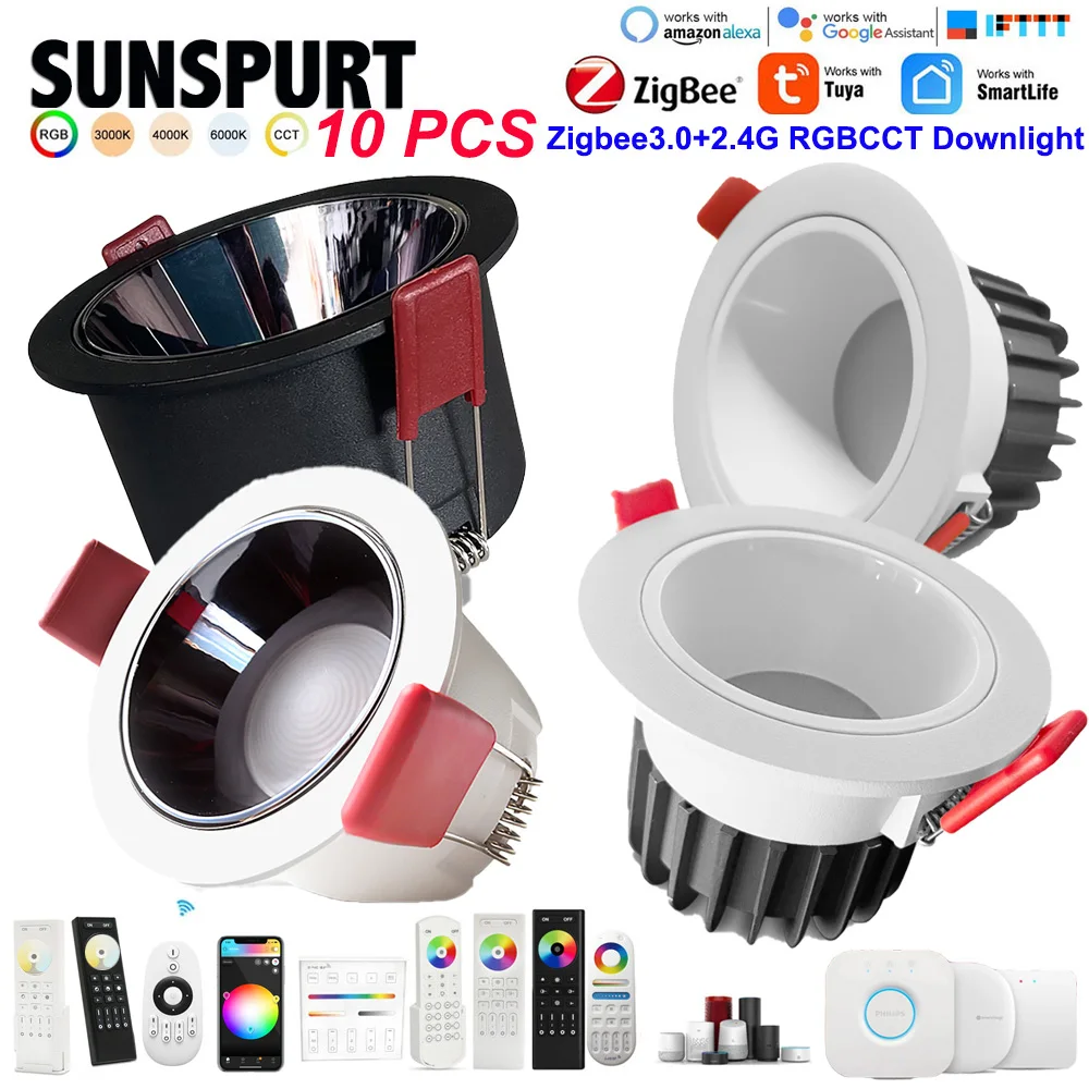 

Smart Zigbee 3.0 Led Downlight RGB+CW+WW 4Inch Recessed Ceiling Spot Light Work with Hu/b Bridge Smartthings Alexa Voice Control
