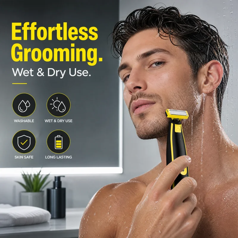 Portable Waterproof Shaving Machine for Travel Rechargeable Men's Body Leg Hair Trimmer Face Electric Shaver with 1 Spare Blade