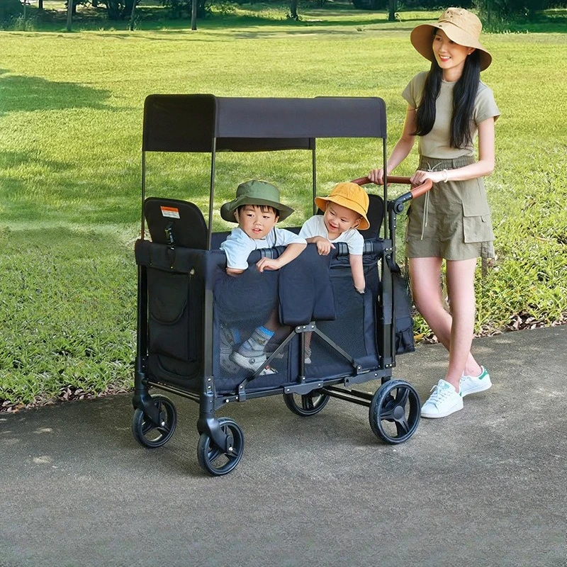 Twin stroller second outdoor children can sit and lie down, camper be pushed and pulled, foldable