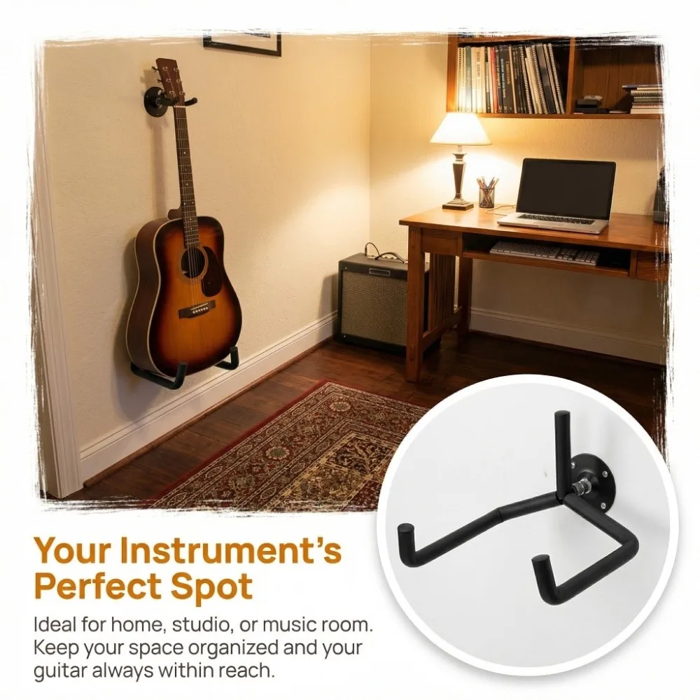 Protective Split Type Guitar Hanger Long Hook Wall Mounted Display Rack Sturdy Slant Hanging Wall Mount Instrument Display